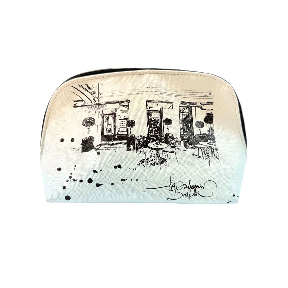 Darphin Women Travel Pouch White Black Sketch Ink‎ Splatter Cosmetic Makeup Bag
